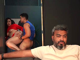 Stepmother and stepson fuck behind her husbands back he catches them!