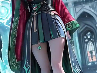 Ice Throne! Silver-haired Mage in Red-green Gown Kneeling, Blue-haired Partner Teasing in Snowy Realm!