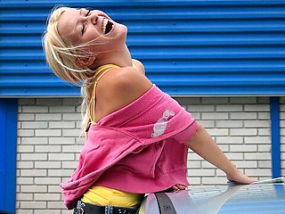 Beautiful blonde chick Sophie Moone is cleaning her car in a hot way