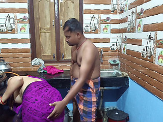 Indian housewife hard-core sex in kitchen room by her husband's friend