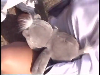 Blonde babe gets on her knees outside to suck cock and to get fucked