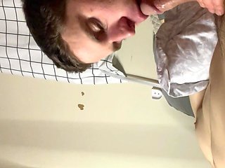 Slowly mesmerizing his plump erected penis leaking semen sampler down my throat