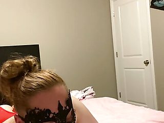 Wife sucks bbc dildo while getting fucked doggy style.