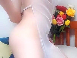 Asian Hana Sexy in White Dress You Can See Throw Her Small Tit and Hairy Pussy