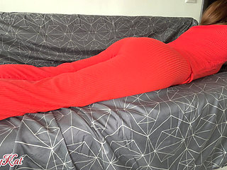Sexy Red Outfit Fart Storm on Couch