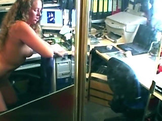 Curly Brunette Rides Hard on Office Chair