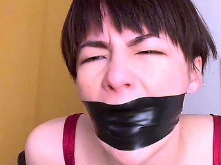 asian girl wrap gagged in leather jacket