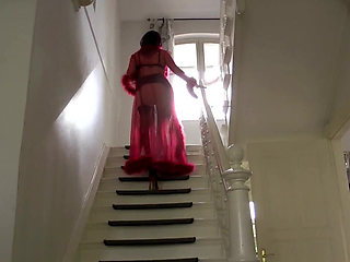 Smoking stocking lady masturbation show