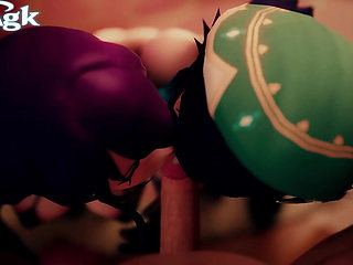 Raiden & Venti Bisexual Threesome - Aether 3D Genshin Anal Fuck Fingering