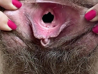 Hairy pussy teasing and gaping