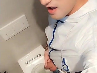 Twink with Fat Uncut Cock Piss at a Rest Stop Toilet