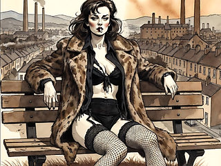 Harrison Marks Presents: Sexy Smoking in a shabby Fur Coat & Fishnet stockings