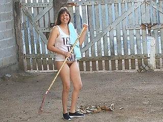 Naughty Wife Flashing No Panties in Front Yard Teasing Hubby Handjob