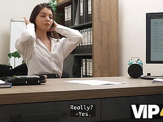 VIP4K. Hot 18-year-Old Brunette gets fucked hard in the office to get a Loan