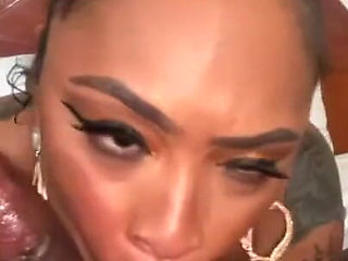 POV Gagging Blow Job with Sexy Ebony Freak