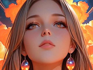 Cosmic Neon Goddess Nude Beauty Portrait with Radiant Cyber Clouds Ai Art Slideshow