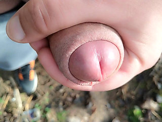 Gentle Slow Jerk off Close up Uncut Cock Outdoor - Close up Cum