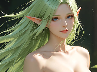 Lustrender Slideshow: Beautiful Nude Elf Woman Flowing Hair Art - Ai Video