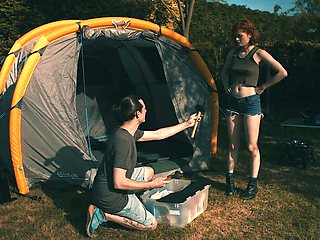 Brunette babe Nina Sever and hunky James Aphelia get wild outdoors in a steamy cowgirl session