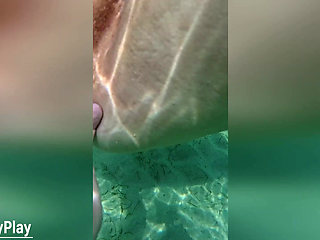 Stranger cum inside my pussy on beach. Creampie underwater