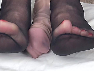 Mrs Mature Feet Showing All Her Feet Lovers Her Soles and Toes in Sheer Black Hold Ups. Part 1