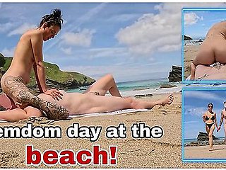 Training Zero Femdom Chastity Day At The Beach! Outdoor Public Nudity