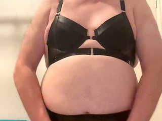 Dirty Gay Crossdresser Love It with Black Bra on