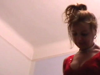 Classy blonde wearing high heels trampling