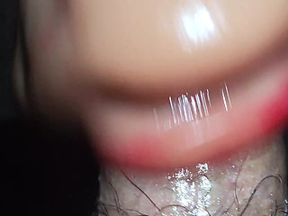 Epic blowjob and sloppy deepthroat with red lipstick until cum in mouth for 4 times
