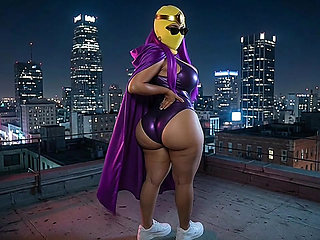 Petite Big Ass Purple Superheroine Twerking on the Rooftop