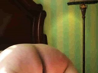 Lashing slut Mary's fat old ass with the belt