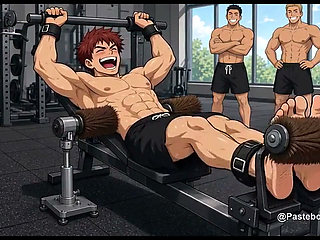 The Rowing Machine Bet - Cuffed To The Rower, Brush Rollers On His Bare Soles And Ribs (2D Anime)