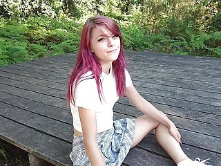 18 year cute girl outdoor with mini skirt