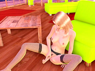 Sexy 3d blonde masturbates before sex with her boyfriend