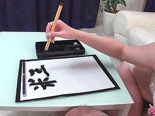 Japanese Renka Shimizu excited to orgasm smoking cock while writing uncensored.