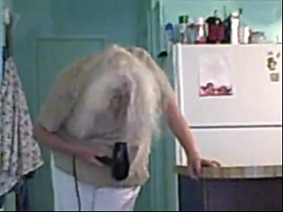 Granny blows her hair