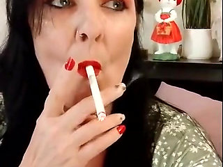 Cute Smoking MILF Red Lipstick