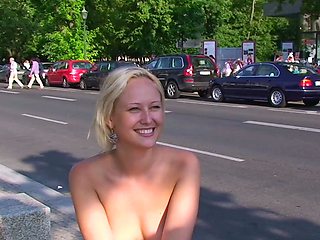 Blonde Amateur Takes Facial Cumshot Outdoors In Public