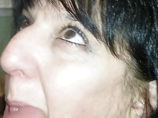 Sexy mature neighbor let me RECORD her sucking my dick POV! Close up face fucking & gagging deep throat