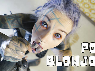 Tattooed Vixen in High Heel Handjob