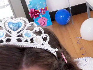 Cute brunette Kimber Woods POV deepthroat blowjob and cum swallow