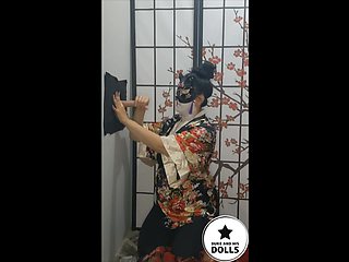 Geisha Cosplay with My Asian Japanese Wife Gloryhole Cumshot with Backstage Tit Fuck