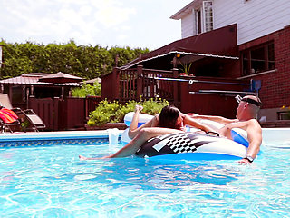 Wet Cock and Pussy Games by the Pool