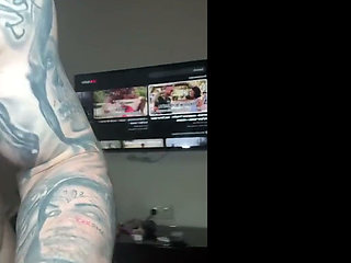 Tattooed Busty MILF Takes Multiple Cocks for Bukkake Facial