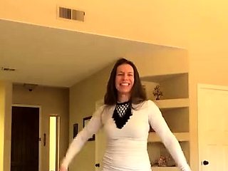 Hot brunette amateur MILF rides hubbys cock