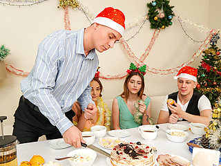 Christmas group scene with the sexiest Russian teens