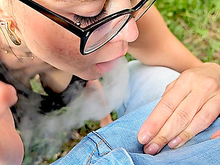 Smoking and Teasing His Dick Under Jeans