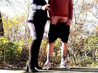 Stepson Makes Me Give Outdoor Handjob & Cumshot - MILF Stepmom Big Ass Homemade