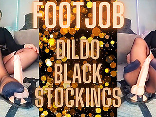 (104) Footjob Dildo Black Stockings