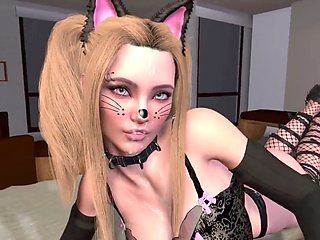 Super naughty blonde superslut Alexa rides a huge cock in kitty cosplay - 3D animated fun